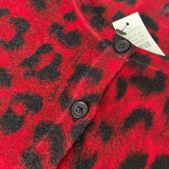 REDUCED PRICE New Talbots LP Red & Black Pure Merino Wool Button Down Cardigan - Picture 8 of 8